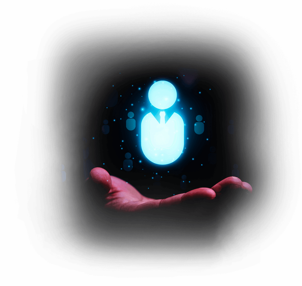 Mão sustentando um ícone luminoso de paciente